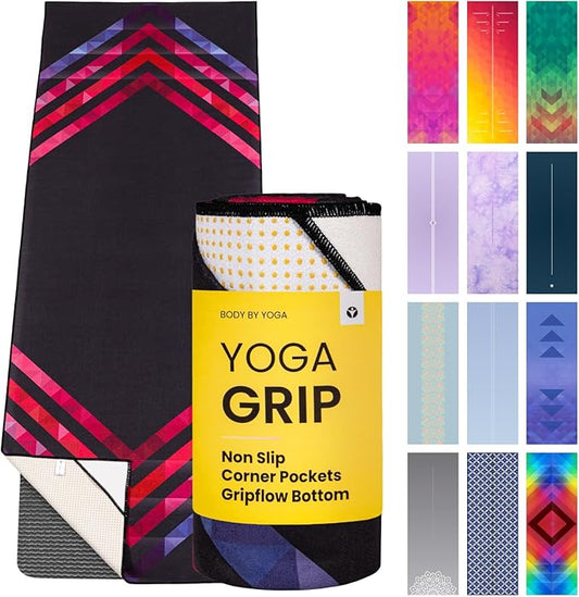 Yoga Drip Yoga Towel - Non Slip Hot Yoga Mat Towel With Corner Pockets, No-Skid Grip, and Built-in Alignment Lines | Soft, Moisture Wicking, and Sweat Absorbent | No Bunching, Stays in Place 72" x 25"