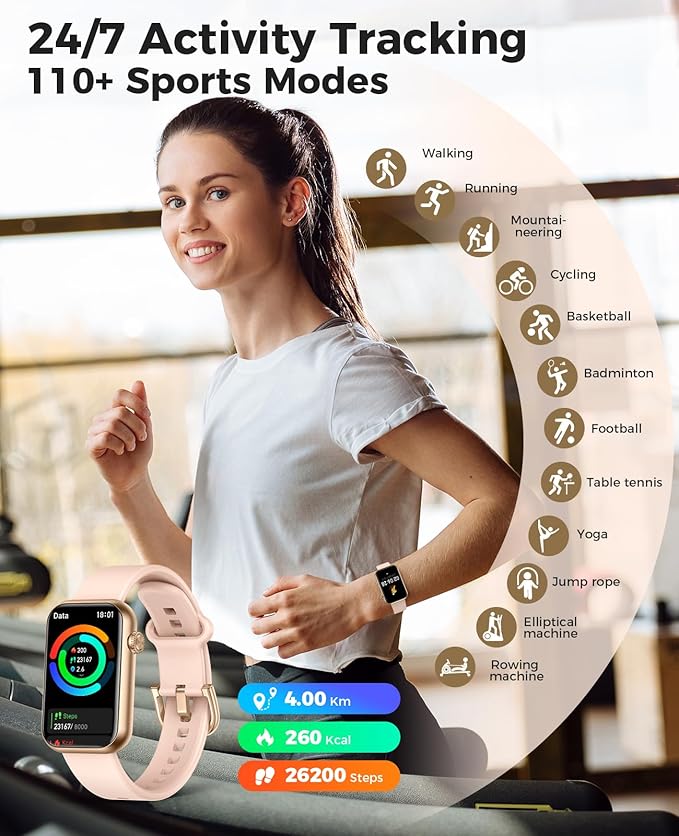 Smart Watch Fitness Tracker (Answer/Make Call), 24/7 Heart Rate Spo2 Blood Pressure Monitor Sleep Tracker, 114 Sports Modes Pedometer Calorie Step Tracker, Waterproof Activity Tracker for Women