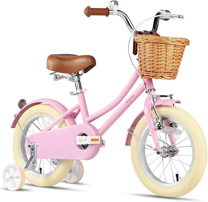 Glerc Little Molly 12-20 Inch Kids Retro Cruiser Bike for 2-13 Year Old with Wicker Basket & Training Wheels/Kickstand, Multiple Colors