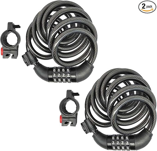 SEPOX® 2Pcs Pack 6FT Extra Long Cable Combination Bike Locks, 4 Digits Retractable Security Lock, 12mm Heavy Duty Anti Theft Anti Rust Cable for Bicycle, Scooter, Gate, Outdoor Equipment, Weatherproof