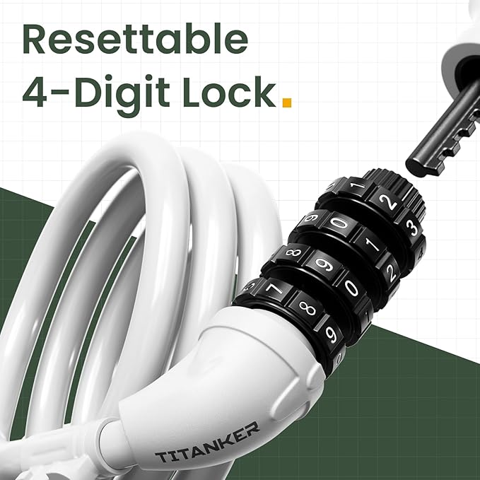 Titanker Bike Lock, Bicycle Lock 4 Feet Cable Lock 1/2 Inch Resettable Bike Lock Combination with Mounting Bracket, Bike Accessories for Bicycle, Electric Scooter, Motorcycle