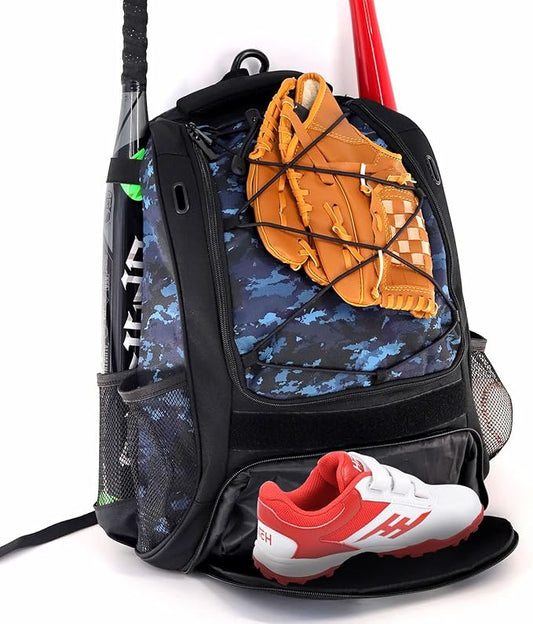 WOLT Youth Baseball Bag - Bat Backpack for Baseball, T-Ball & Softball Equipment & Gear, Bat & Glove Holder, Large Main Compartment for Helmet & accessories, Separate Shoes Compartment, Fence Hook