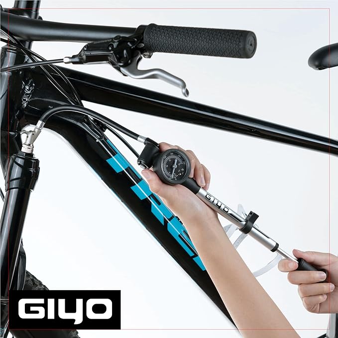 GIYO High Pressure Shock Pump (350 PSI) – Strong Lever Lock for No Air Loss, Aluminum Barrel, 1.5" Dial Gauge, Micro-Adjust Bleeder, 360° Rotating Hose, Taiwan-Made