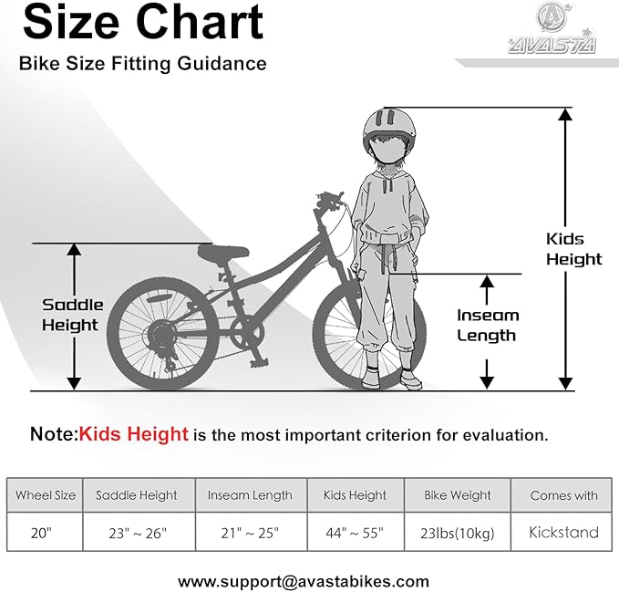AVASTA Govet 20'' Kids Mountain Bike for 6-12 Years Old Boys Girls with Suspension Fork, 6 Speeds Drivetrain, Multiple Colors