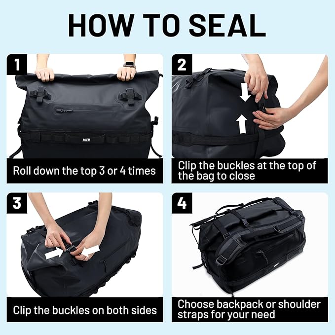 MIER Large Waterproof Duffel Bag Rolltop Dry Backpack Duffle Bags for Kayaking, Rafting, Boating, Swimming, Camping, Travel, Gym, Beach, 60L/80L