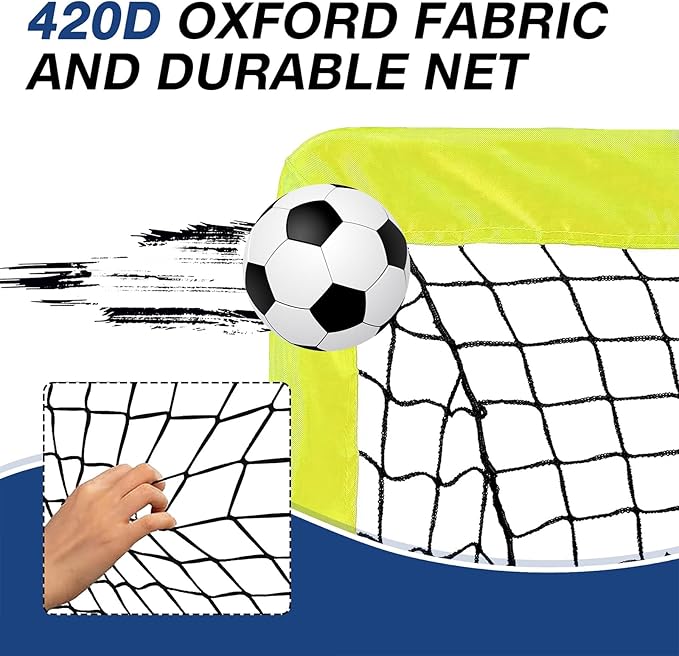 2 Pack 4' x 3' Soccer Goal Net Set, Pop Up Kids Practice Soccer Goals for Indoor and Outdoor.Portable Soccer Net with Carrying Bag & Ground Pegs, Perfect for Backyard, Field, Court