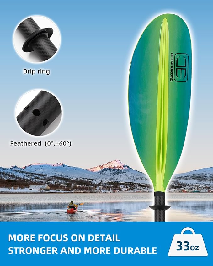OCEANBROAD Carbon Fiber Kayak Paddle 90.5in/230cm, 86in/218cm for Adults Kayaking Boating Canoeing Oar with Paddle Leash