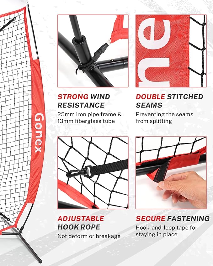 Gonex 7' x 7' Baseball Softball Practice Net Set with Batting Tee for Hitting and Pitching Batting, Practice Training Aid, with Strike Zone, Large Mouth, Bow Frame, Carrying Bag