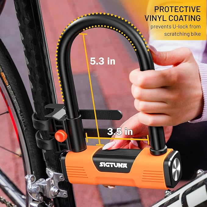Bike U Lock - Sigtuna Bike Lock Cut Resistant, Heavy Duty Anti-Theft with 4ft/1.2m Cable, Bicycle Lock Made in Cut-Resistant Special Steel with Sturdy Mounting Bracket for Bikes, Ebikes, Scooters.