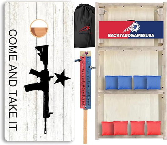 CornholeGamesUSA Pro Cornhole Boards Set | Made in USA | 3/4 Baltic Birch | No Bounce | Triple Thick Legs | Two Brace & Handles, Tournament 2x4 Regulation Set with Score Tower & Cornhole Bags