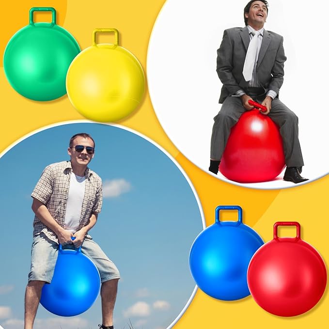 Lewtemi 4 Pcs 31 Inch Hopper Ball Carnival Outdoor Games Jumping Hopping Inflatable Bouncing Ball with Handle and Air Pump for Kids Adult Sport Exercise