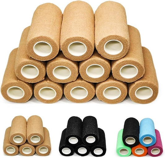 OZER 12 Pack 4 Inch x 5 Yards Self Adhesive Bandage Breathable Cohesive Bandage Wrap Rolls Elastic Self-Adherent Tape for Stretch Athletic, Sports, Wrist, Ankle