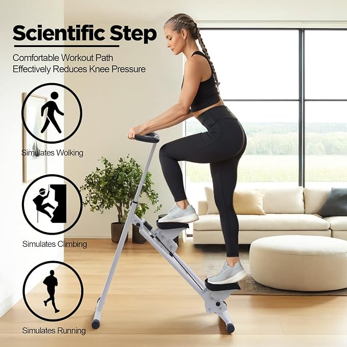 Stair Stepper Climber Adjustable Height, Ergonomic Handlebars, Smooth & Quiet Dual Hydraulic System, Advanced Fitness Tracking, Compact & Foldable for Home Exercise Step Machines