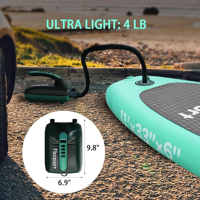 FBSPORT 20PSI High Pressure SUP Vehicle Electric Air Pump, Inflation Paddle Board Pump for Stand Up Paddle Boards, Inflation & Deflation Function Quick Air Inflator for Paddleboards