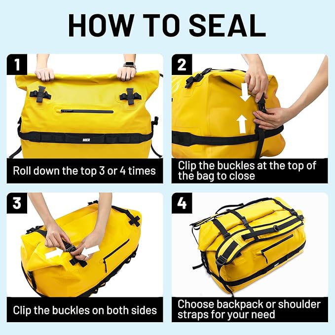 MIER Large Waterproof Duffel Bag Rolltop Dry Backpack Duffle Bags for Kayaking, Rafting, Boating, Swimming, Camping, Travel, Gym, Beach, 60L/80L