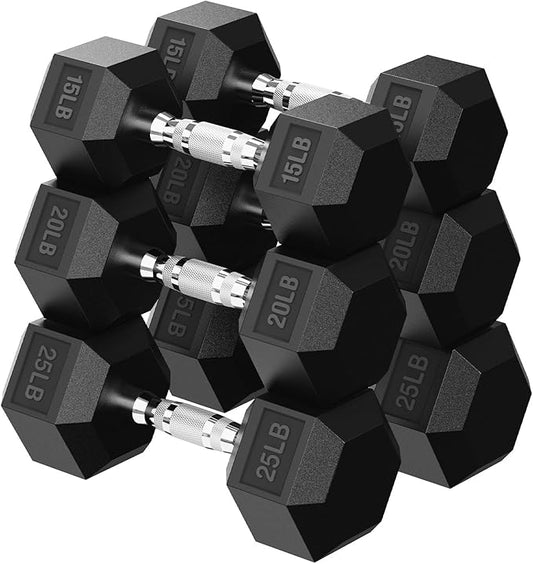 Hex Dumbbell 45-480 lb Set, Rubber Encased Exercise & Fitness Dumbbells for Home Gym, Hand Weights for Strength Training