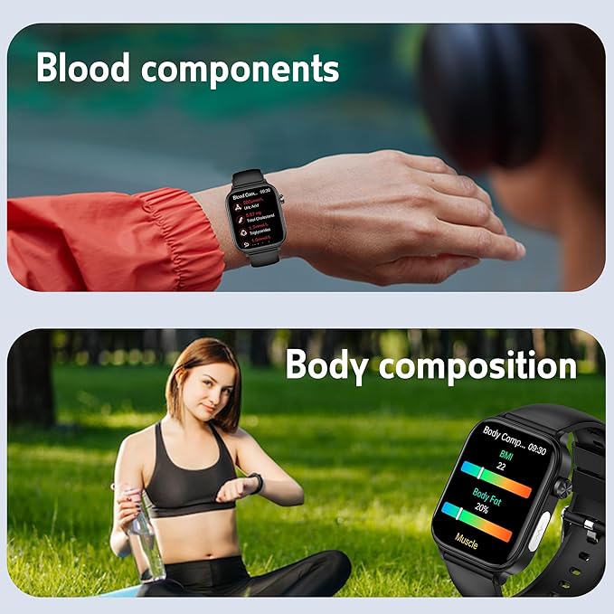 Smart Watch for Women Men (Answer/Dial) 1.96" IPS Smartwatch, 24/7 Heart Rate/Blood Oxygen/Blood Pressure/Sleep Monitor, Blood and Body Composition,100+ Sports Modes Fitness Tracker (Blue)