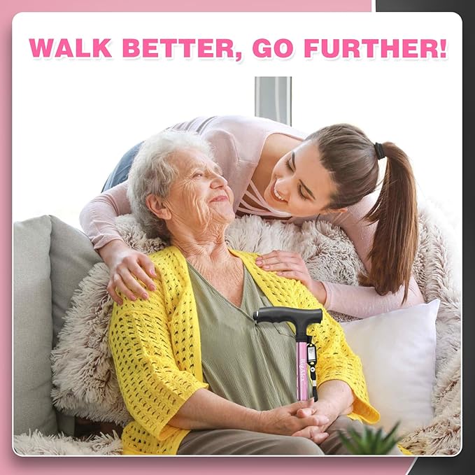 BigAlex Folding Walking Cane with LED Light,Pivoting Quad Base,Adjustable Walking Stick with Carrying Bag for Men/Women