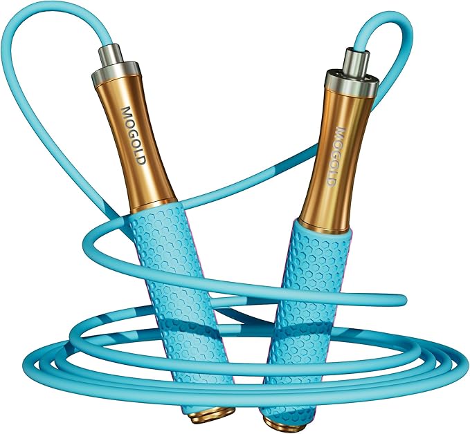 5mm PVC Jump Rope For Men Women Kids - Dual Ball Bearing -Metal Handle Core Covered Rubber Grip- Adjustable 10ft long Skipping Rope - Good For Workout Fitness Weight loss