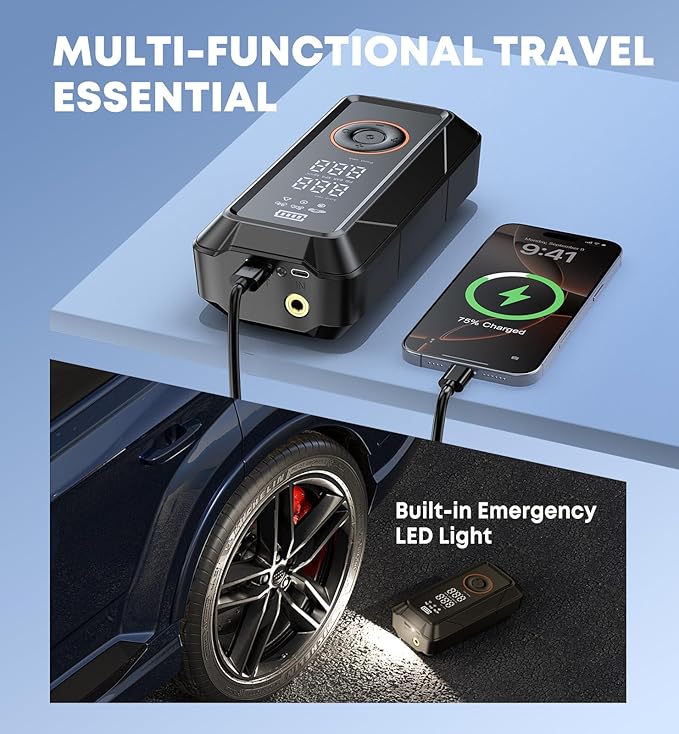 Tire Inflator Portable Air Compressor 160PSI 5X Faster Portable Cordless Inflator Air Bike Pump with Pressure Gauge Auto Shutoff Function Air Compressor Tires Pump for Cars Motorcycles Bikes Balls