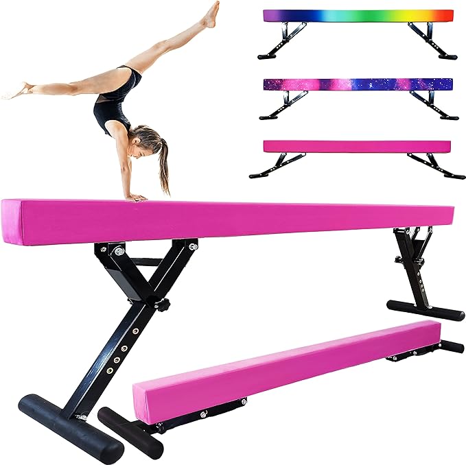 Adjustable Balance Beam Gymnastics Beam 8 FT Adjustable Height Beams for Kids, High and Low Floor Beams,Gymnastics Equipment for Kids Adults Training at Home and Gym Center