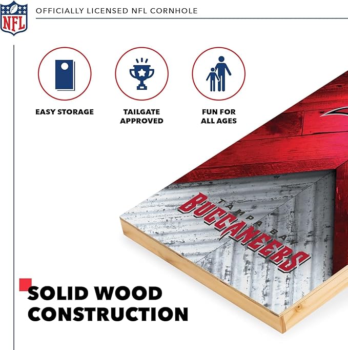 Wild Sports NFL Football 2' x 4' Regulation Size Solid Wood Cornhole Set with Direct Print HD Team Graphics Great Gift for Any Football Fan! Bean Bag Toss Family Outdoor Game