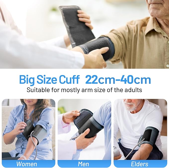 Blood Pressure Monitor Upper Arm Machine Accurate Adjustable Manual BP Cuff Kit Led Backlit Display 2 Users 240 Sets Memory Includes Storage Bag White