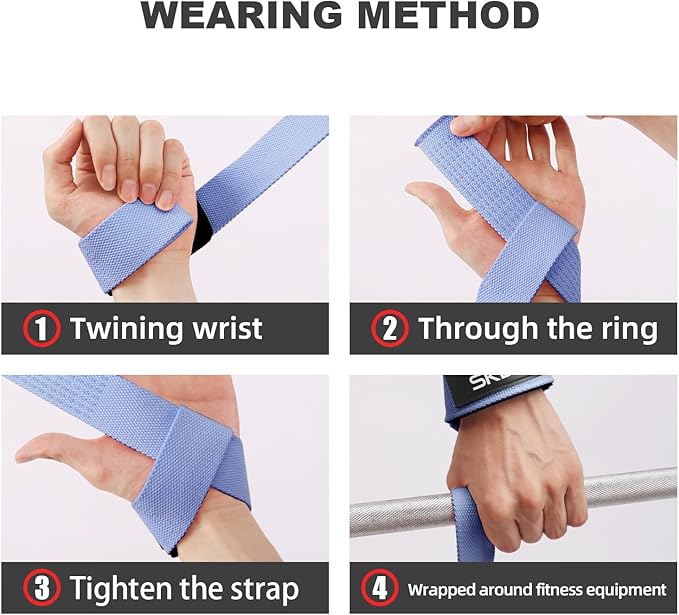 SKDK Cotton Hard Pull Wrist Lifting Straps Grips Band-Deadlift Straps with Neoprene Cushioned Wrist Padded and Anti-Skid Silicone - for Weightlifting, Bodybuilding, Xfit, Strength Training