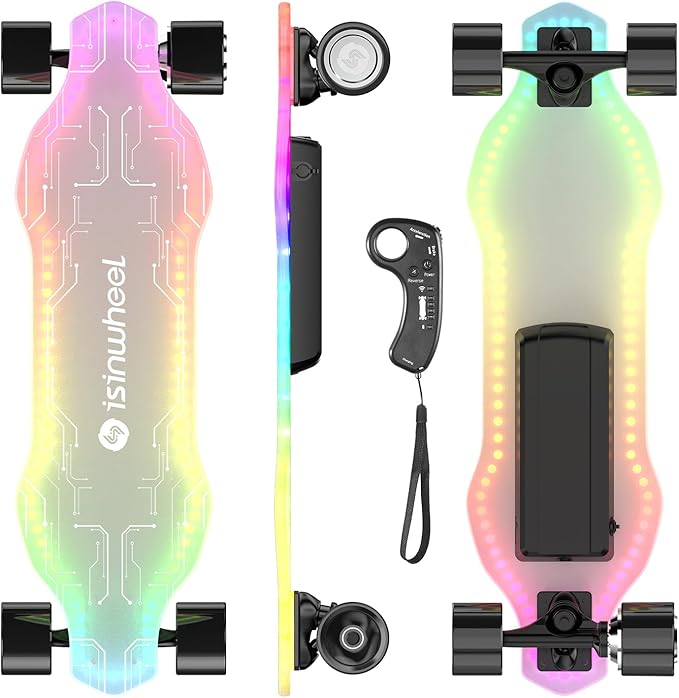 isinwheel V4/V6/V6pro/V8/V10 Electric Skateboard with Remote, 250W/450W/500W/1200W/3000W Brushless Motor, 9Mph/12Mph/30 Mph /32Mph Top Speed, Electric Longboard for Adults ＆Teens