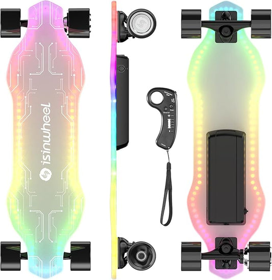isinwheel V4/V6/V6pro/V8/V10 Electric Skateboard with Remote, 250W/450W/500W/1200W/3000W Brushless Motor, 9Mph/12Mph/30 Mph /32Mph Top Speed, Electric Longboard for Adults ＆Teens