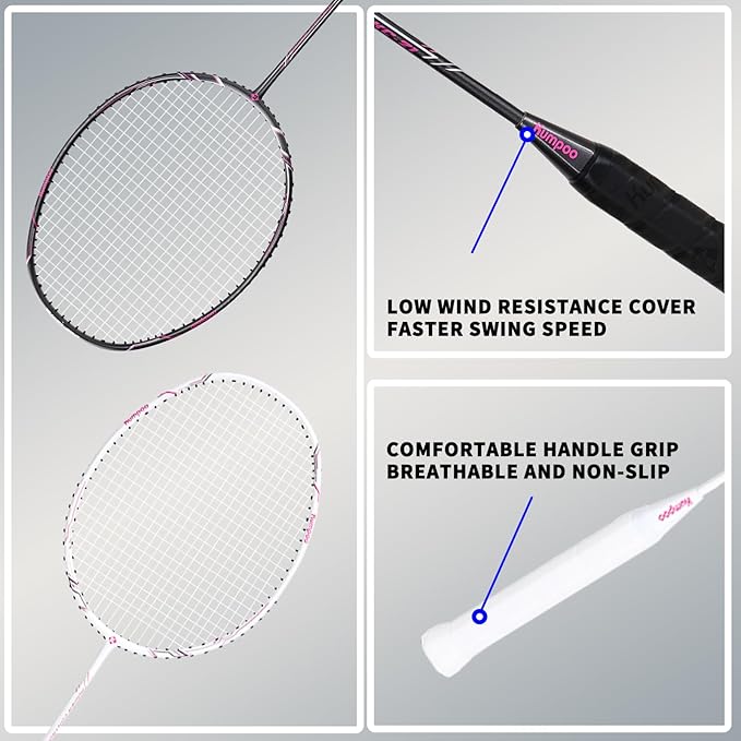 Badminton Racket Carbon Fiber, Badminton Racquet Set with Cover, Badminton Professional Racket Durable for Beginners Outdoor Games Gym