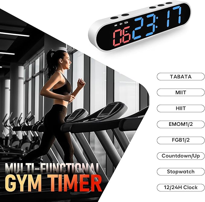 Dienmern Portable Gym Timer Clock with Strong Magnet - Workout Interval Timer with Countdown/UP/Stopwatch, 50Hours Powerful Battery Gym Clocks for Home Gym/Garage/Boxing/Fitness