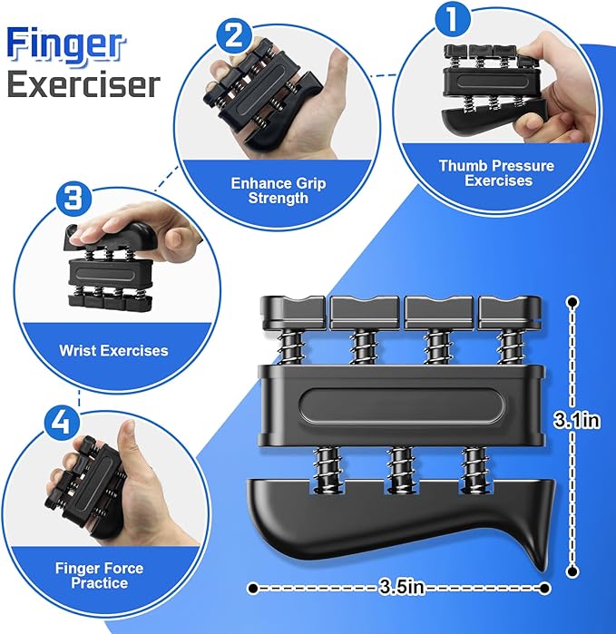 Hand Grip Strength Trainer Kit - Hand Gripper Training Set with Adjustable Resistance 2 Finger Stretchers Extenders Finger Exerciser Forearm Workout Ring Exercise Equipment Accessories Gray