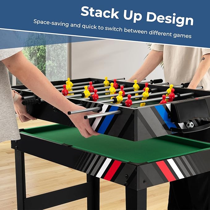 GYMAX 4 in 1 Multi Game Table, 49" Combo Game Table with Foosball Table, Pool Billiards, Air Hockey & Table Tennis for Kids Adults Family Game Room
