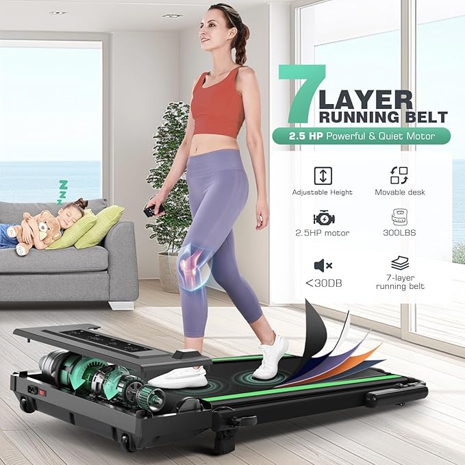 ANCHEER Walking Pad Treadmill with 12% Incline&Adjustable Height, 4 in 1 Under Desk Treadmills with Desk Workstation, Foldable Treadmill for Home 300lb,3 Type Control