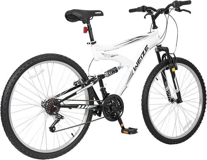 WEIZE Mountain Bike, 26/27.5 inch Outdoor Cycling Bike,18-Speed/High-Carbon Steel/Dual Full Suspension, Adjustable Ergonomic Seat for Men Women Adult, MTB Bicycle with Suspension Fork,Sleek Colors