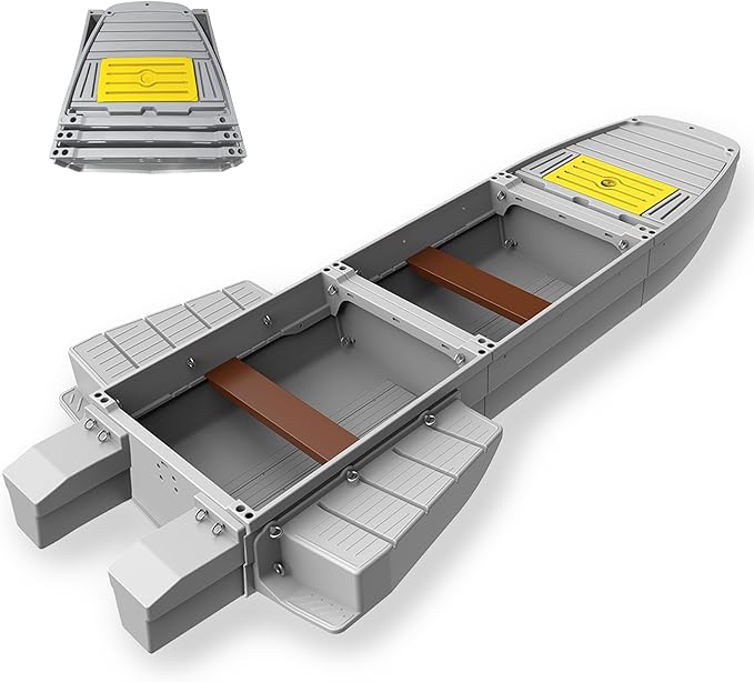 Fishing Boat, Folding Pontoon Boat, Fits in Car Trunk – Portable Modular Kayak, Seats 2-6, Motor-Ready, Sturdier Than Inflatable Boats – Ideal for Lure Fishing, Paddling Trip, Hunting, Rescue