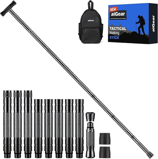 aiGear 5/6/7/8 Tube Adjustable Walking Hiking Stick, Upgraded Adjustable Hiking Staff with Outdoor Gear Trekking Poles for Outdoor Adventures