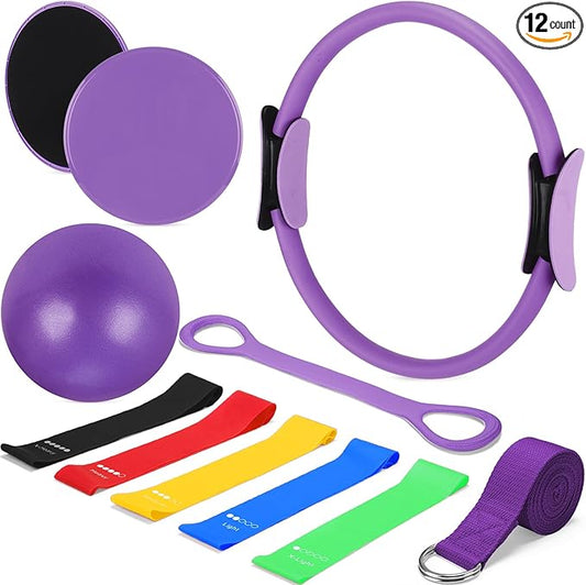 Set of 6 Style Pilates Home Equipment Set Pilates Essential Kit Workout Accessories 14 Magic Circle Mini Exercise Ball Yoga Strap Silicone Tension Strip Tension Band Sliding Plate