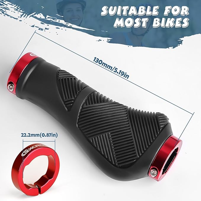 GXCROR Ergonomic Bike Handlebar Grips, Double Lock, Non-Slip Rubber, Universal 22.2mm, for MTB E-Bike