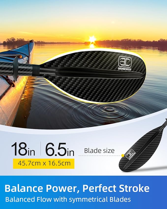 OCEANBROAD Adjustable Carbon Fiber Kayak Paddle 86in/220cm to 94in/240cm Kayaking Oar for Adults with Paddle Leash 1 Paddle