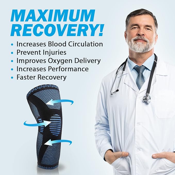 POWERLIX Knee Compression Sleeve - Best Knee Brace for Knee Pain for Men & Women – Knee Support for Running, Basketball, Volleyball, Weightlifting, Gym, Workout, Sports - (Light Blue M)