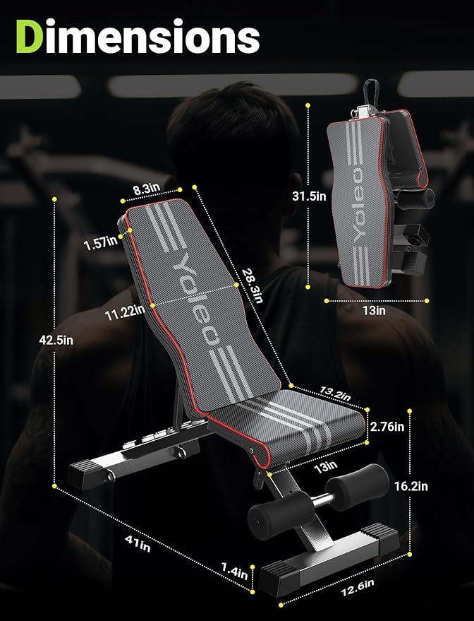 Yoleo Adjustable Weight Bench for Full Body Workout, Foldable Bench Press Bench of Home Gym Strength Training, Incline Decline Flat Utility Workout Bench with Quick Folding& Fast Adjustment