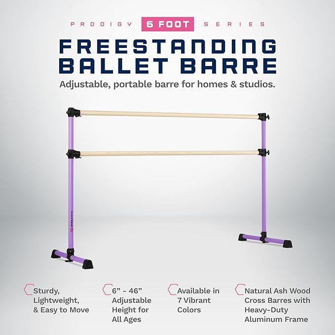 VITA Barre Portable Freestanding Double Ballet Barre, Prodigy, Wood | Adjustable Height, USA Made, Home or Gym Exercise Equipment for Kids & Adults | Dance, Fitness, Pilates