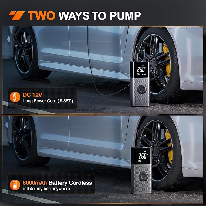 Nilight Tire Inflator Portable Air Compressor Rechargeable 12VDC 150PSI Cordless Battery Cigarette Powered 2X Faster Inflation Pump w/Digital Pressure Gauge for Car Motorcycle Bike