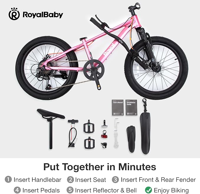 RoyalBaby Kids Mountain Bike for Boys and Girls, Ultra-Light Aluminum 20-24 Inch Wheel Bicycle for 6-14 Years Old Children, 7/21-Speeds Drivetrain