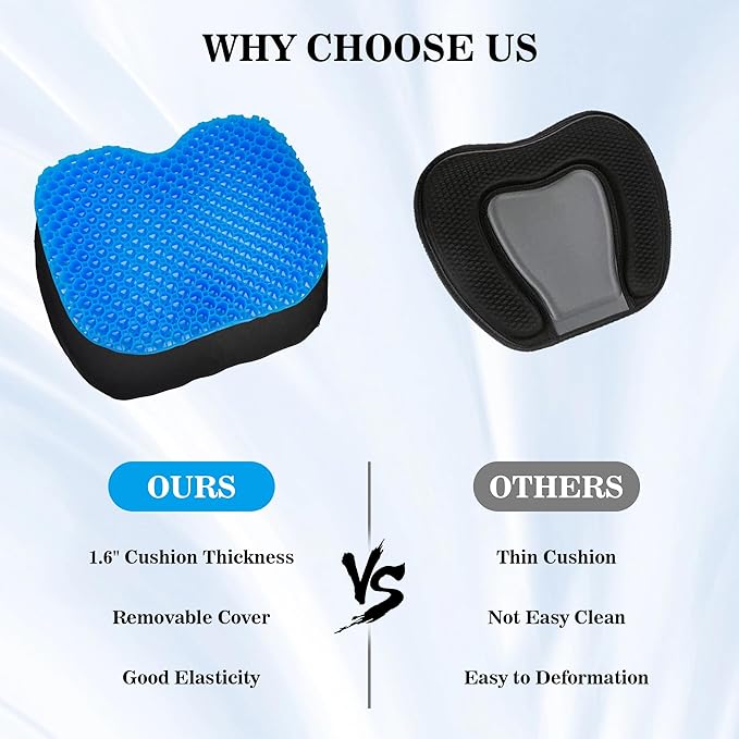 Kayak Seat Cushion, Anti Slip Gel Seat Cushion for Long Sitting on Boat, Canoe, Sup, Chair