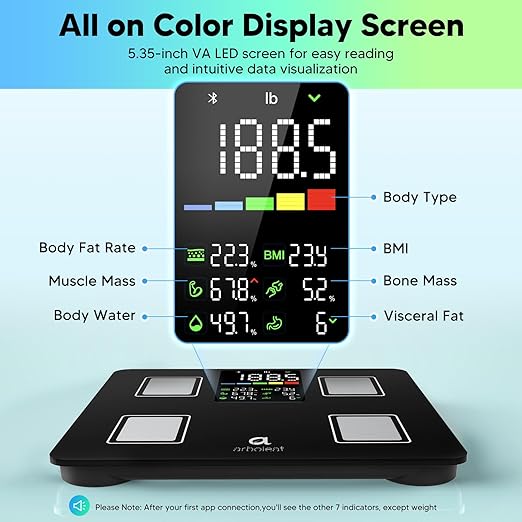 Arboleaf Smart Scale with BMI, Body Fat, Muscle Mass, Digital Bathroom Scale for Body Weight, 14 Body Composition Metrics, Large LED Display, Accurate Weighing Machine, App Sync, 400lbs, 11"