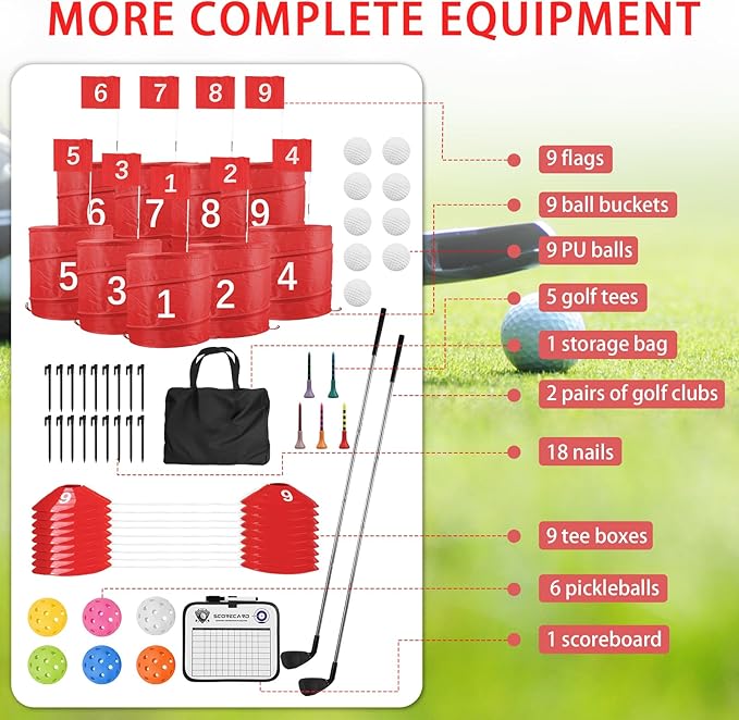 Golf Outdoor Game 9 Holes Set with 2 Clubs for Golf Bucket Yard Game, Family and Friends Gathering, Suitable for Backyard, Park, Beach, Lawn