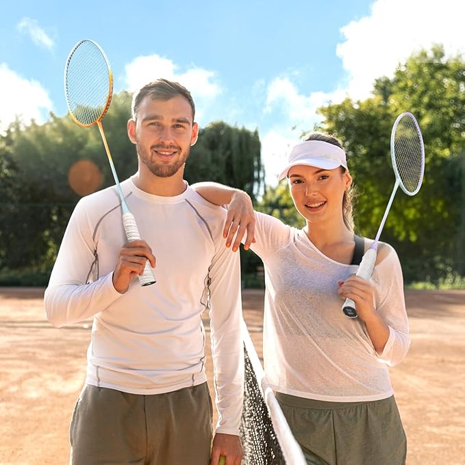 HIRALIY Badminton Rackets Set for Backyards, Lightweight Badminton Set of 2/4, Includ Rackets, Birdies, 1 Carrying Bag, Outdoor Games for Adults Family Kids Beginners